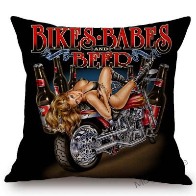 Chopper Girl Vintage Sexy Motorcycle Girls Poster Art Decor Throw Pillow Case Car Pillows Retro Motorbike Biker Cushion Cover