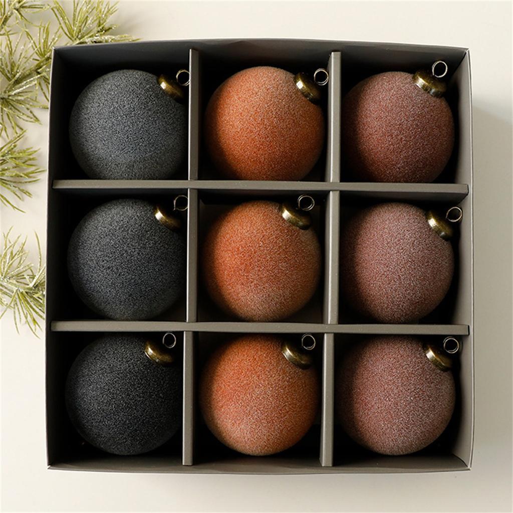 Christmas Flocked Ornaments 8cm 9Pcs Muted Color Cloth Wrapped Balls Christmas Tree Hanging Decor Mall Holiday Festive Decor