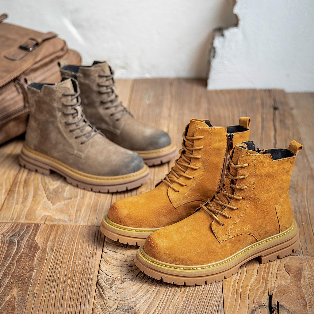 Ботинки Мартина, большие желтые ботинки, мужские 2025 новые кожаные на толстой подошве зимние бархатные для увеличения роста, не гниющие ботинки-инструменты, тренд