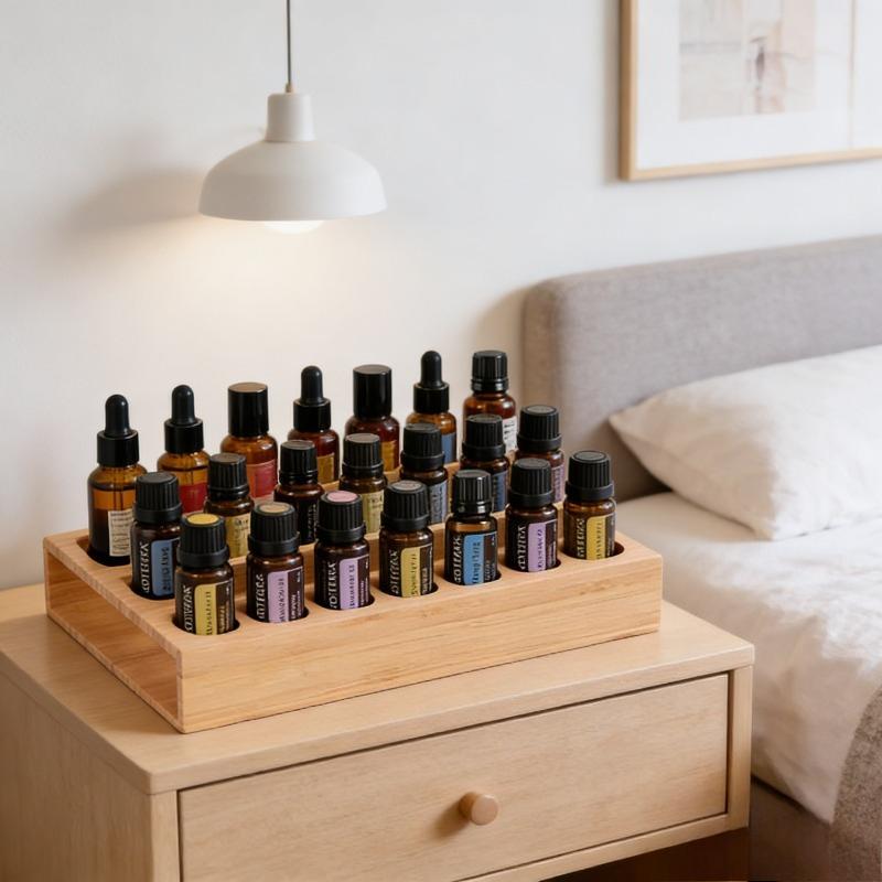 Pine Wood Essential Oil Storage Box, 24 Holes Roller Bottle Display Stand, Home Decor Organizer
