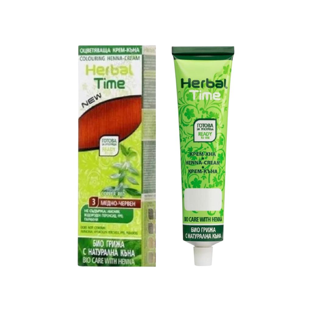 Хна Медно-красный Окрашивающий крем Оттенок хны №. 3 Медно-красный Натуральная хна Вишневый крем для волос Herbal Time