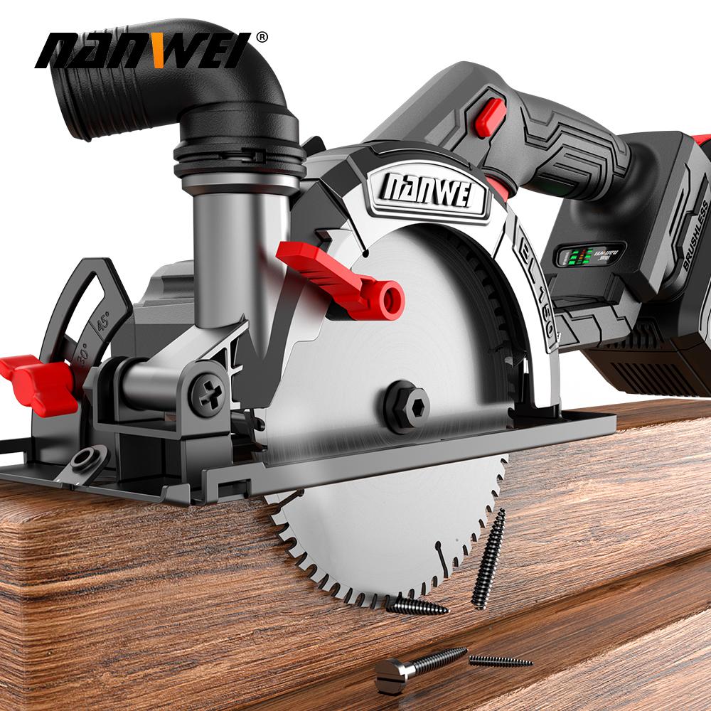 NANWEI Электрическая дисковая пила 6", бесщеточная, 21 В, регулируемый угол, 6800 об/мин
