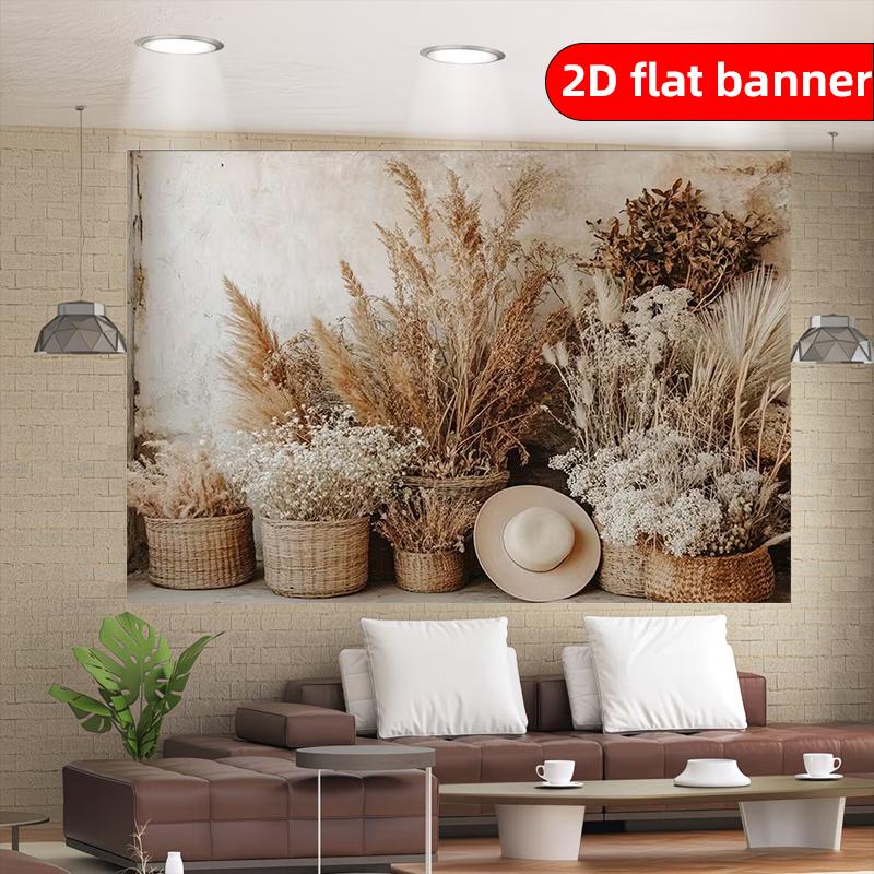 2D flat banner polyester Nordic style dried flower pattern decoration banner birthday party decoration background cloth