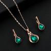 Hot Pendant Emerald Earrings Drop Necklace Jewelry Set Female Ins Wind, Europe and Colored Diamond Necklace Earrings Set,