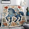 Flower Horse Print Flannel Blanket, High quality Comfortable for All Seasons, Home Decor, Warmth and Comfort, Perfect for Christmas Gifts