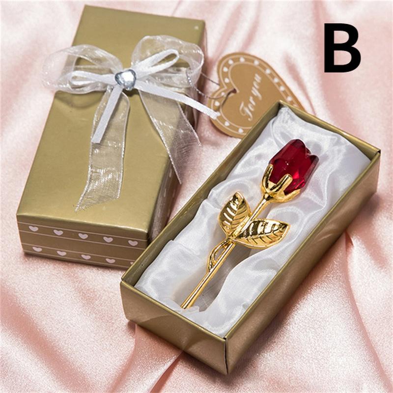 Crystal Glass Rose Flower Figurines Craft Valentine's Day Favors X'mas Lovers' Gift Souvenir Home Wedding Decoration Ornaments ARI