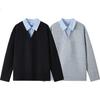 SWAMP AREA Men's Spring Autumn Loose Fit Couple Casual Pullover Hoodie with Fake Two-Piece Spliced Lapel SWT329 Gray XL