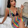 Colorful Stripes Sexy Lingerie For Women Porn Fishnet Bodysuit Female Sex Crotchless Hollow Teddy Bodystockings Erotic Adult Female Sex Game Costume
