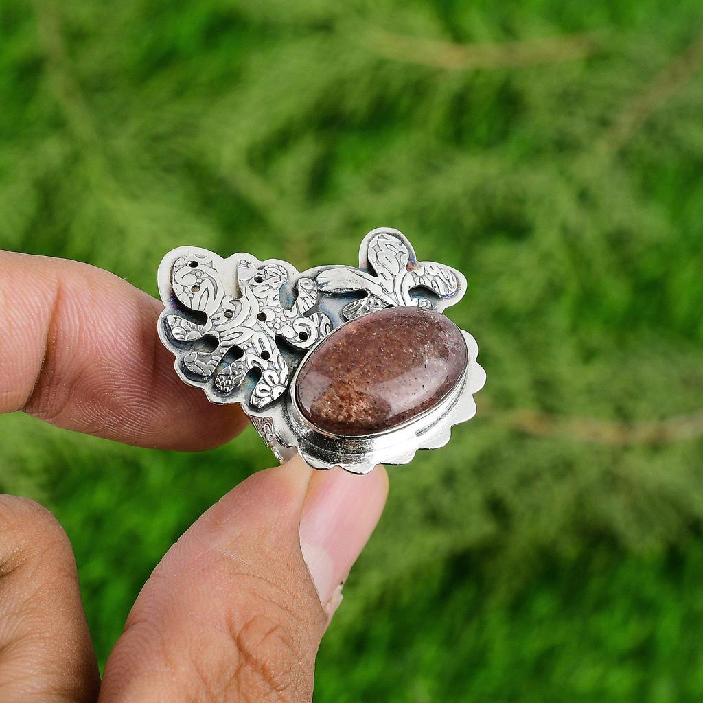 Mothers Day Deal Sunstone Gemstone Sterling Silver Sister Solitaire Ring Jewelry