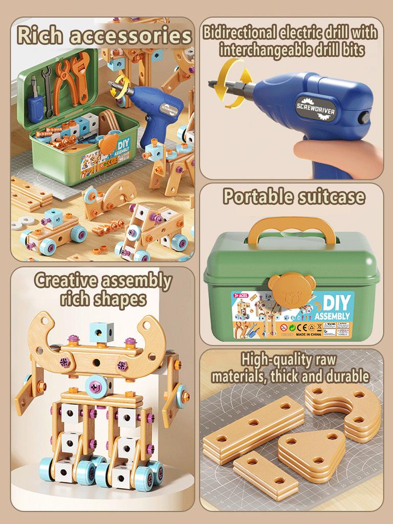 Конструктор для сборки своими руками для детей, 126 деталей, электрическая отвертка, винты, пластина, колесо и инструмент, трансформирующийся робот, Chr