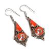 Red Coral Gemstone Earrings Tibetan Handmade Antique Nepali Jewelry 2.3" NE 5259