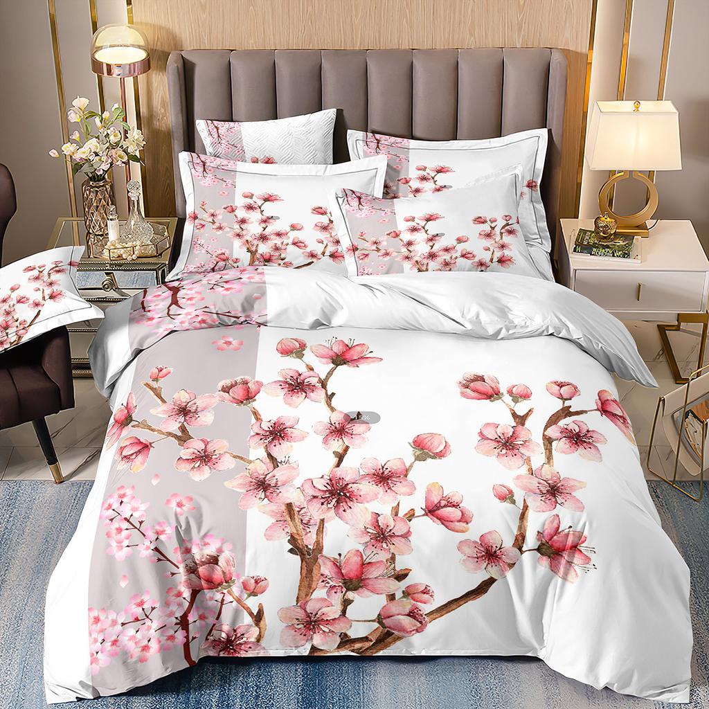 3D Three-Piece Ukiyo-E Painting Wave Flower Quilt Cover Digital Printing Bedding