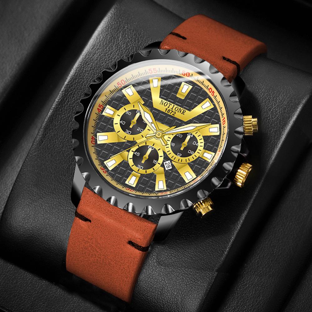Fashion Men's Calendar Watch Trend Business Men's Watch Water Cube Men's Watch Quartz Men's Watch Simple Men's Watch Leather Watch