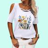 Women Off Shoulder Tee Shirt Fashion Round Neck Floral Print Top Ladies Casual Short Sleeve T-shirt