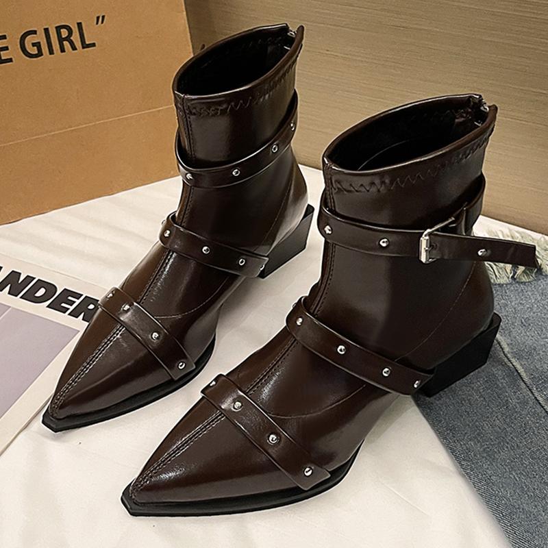 Острый носок женские ботильоны на среднем каблуке повседневная кожаная обувь женская 2025 тренд зима дизайнерский бренд панк челси боты женские