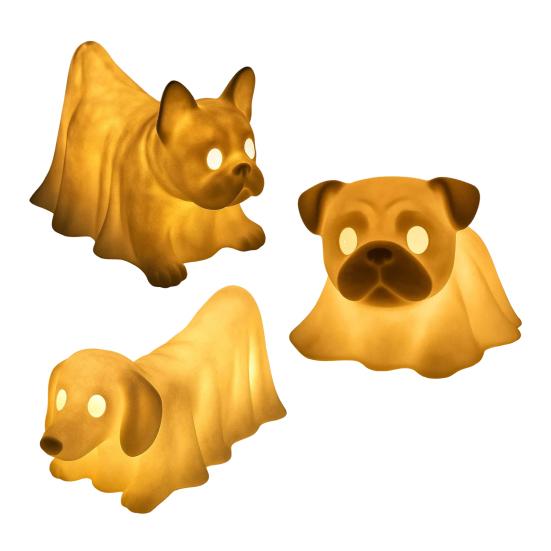 Halloween Ghost Dog Night Lamp Glowing Dachshund Pug French Bulldog Resin Statue Figurine Holiday Party Home Office Decorative Lamp Dog Lovers Gift
