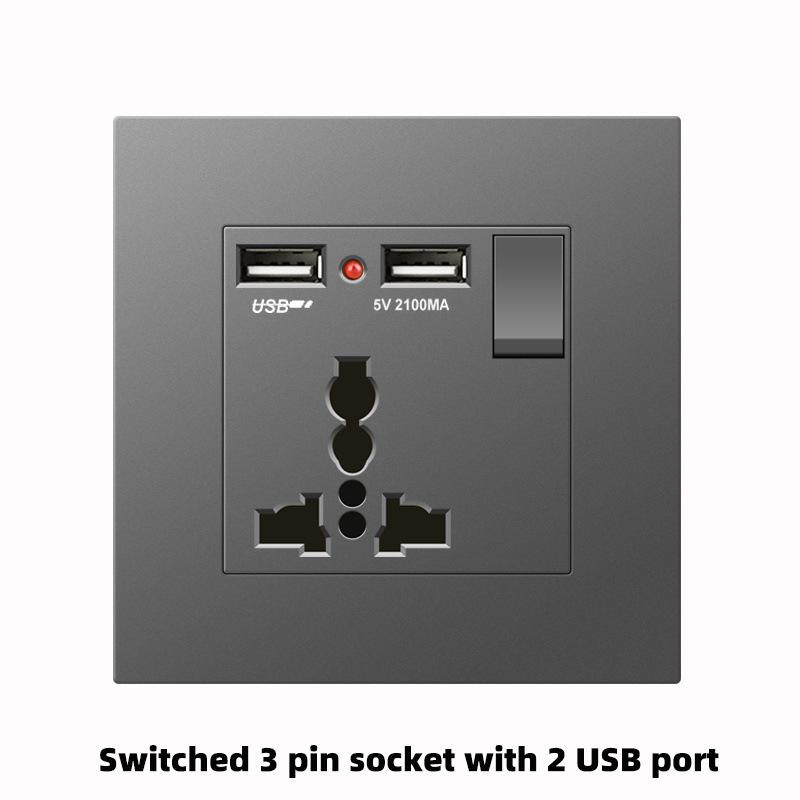 Британский стандарт Серая панель 86 Розетка 13A с быстрой зарядкой USB-C для Гонконга и Макао