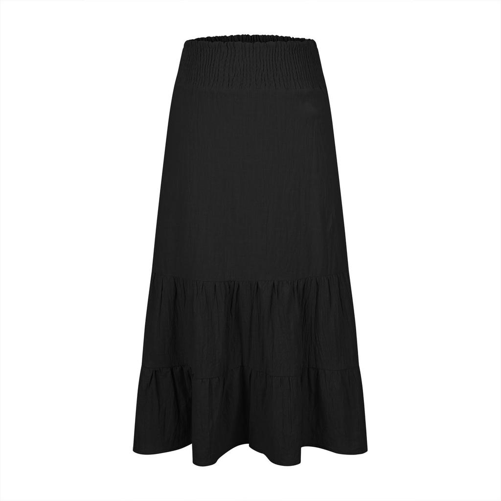Women's Summer Bohemian Maxi Dress Elastic High Waist Pleated Ruffle Layered Culottes Casual Fashion Solid Color Flowy Skirt