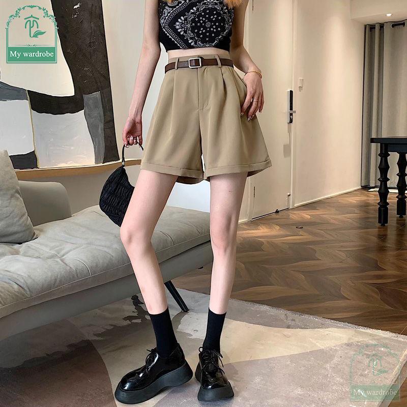 Женские свободные брюки с высокой талией, широкие, тонкие, шорты для костюма, летняя корейская версия, закатанные повседневные шорты