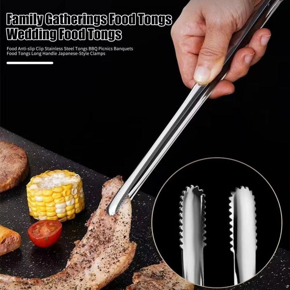 3pcs 304 Stainless Steel Barbecue Tongs Heat Resistant Steak Tongs Bread Tongs  BBQ Parties
