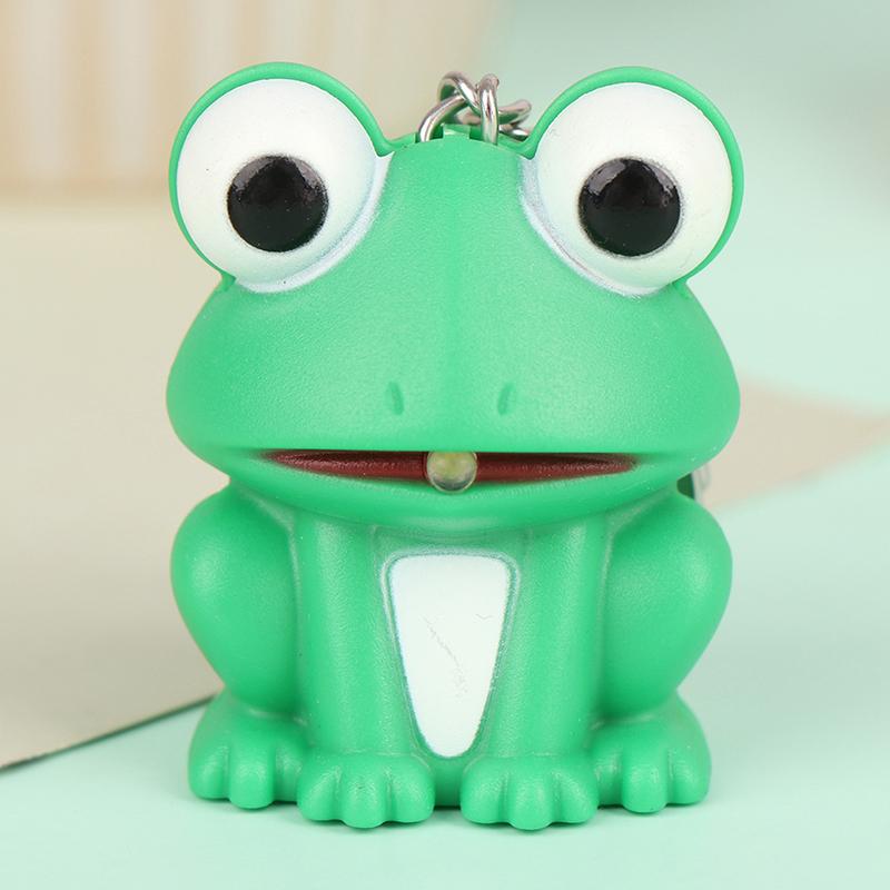 Забавный милый зеленый брелок для ключей с лягушкой со светодиодным светом и звуком, детские игрушки в подарок