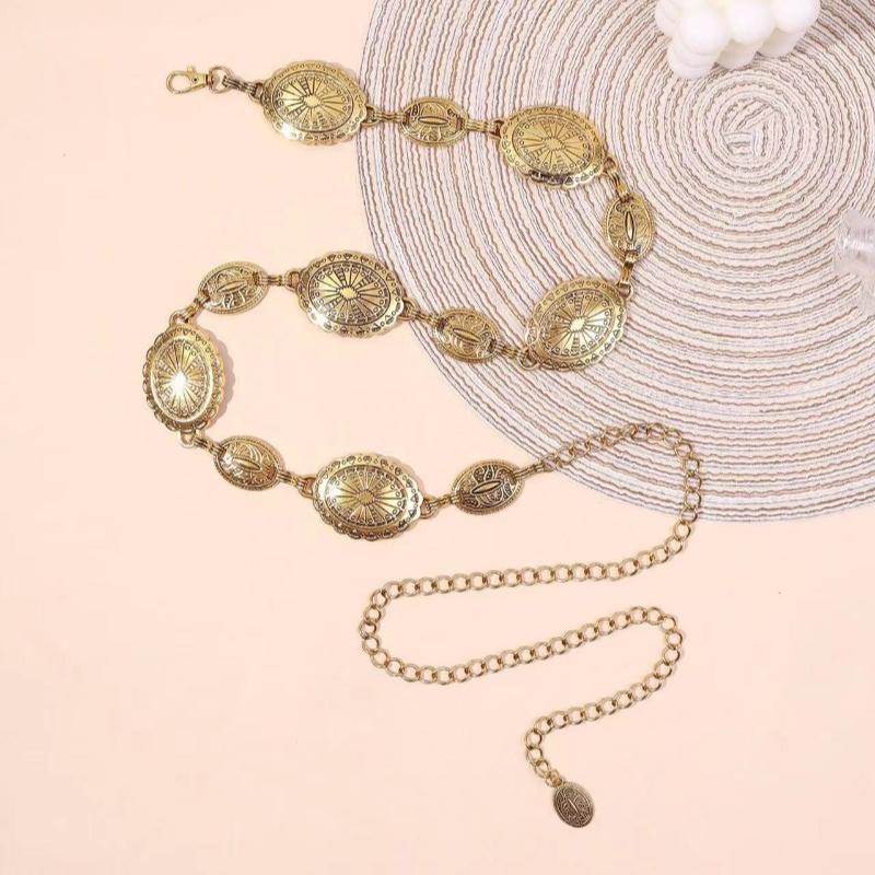 1 Piece Set of Waist Chain Accessories for Women's Retro Bohemian Ethnic Style High-end Silver Metal Chain Belt with Skirt Belt