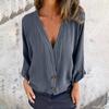 Women's Fashion Solid Color V-neck Button Casual Loose 3/4 Sleeve Top Jacket