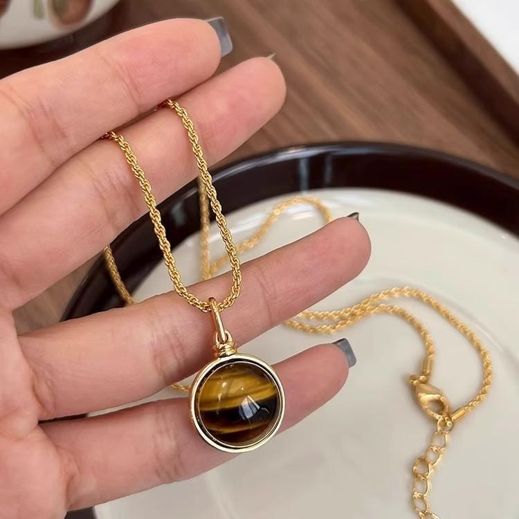 ANENJERY Ожерелье с геометрическим кулоном из камня тигрового глаза, модное, высокого класса, в стиле ретро, простая цепочка для свитера, подарок