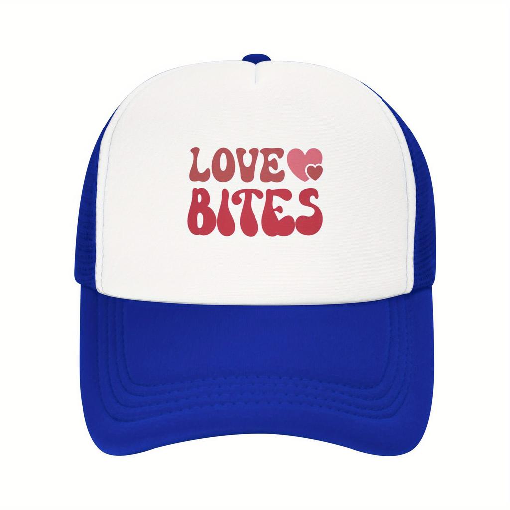 Love Bites Graphic Trucker Hat Breathable Mesh Baseball Cap Casual TwoTone Style Adult