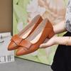 Fashion Genuine Leather Pointed Low-Heeled Women's Shoes Comfortable Work Shoes Simple Elegant Mary Janes Square Heel All-season Shoes