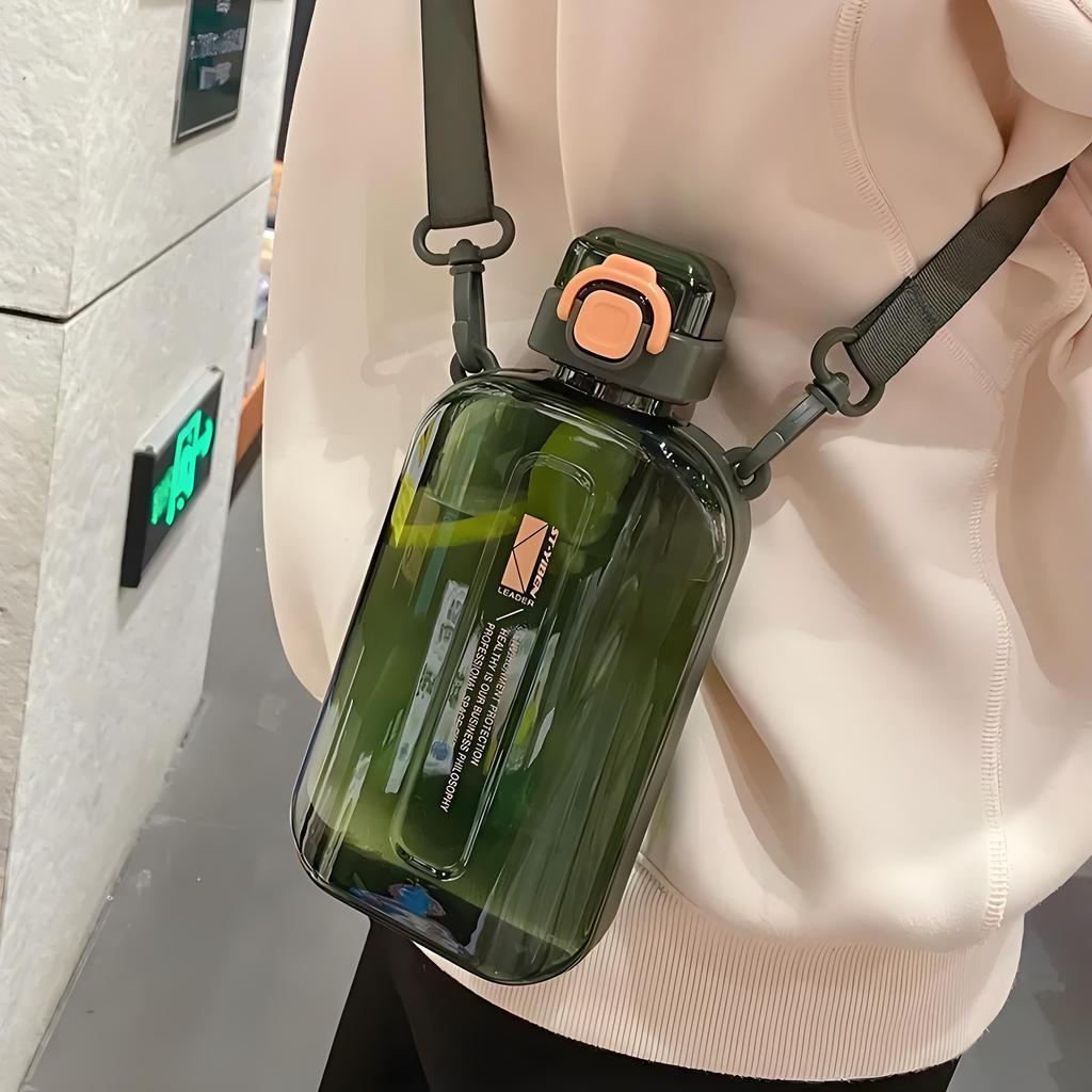 Плоская квадратная прозрачная бутылка для воды, портативная дорожная столовая с регулируемым ремешком, элегантная тонкая бутылка для спорта, кемпинга