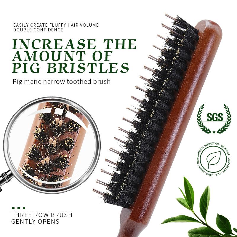 Boar Bristle Hair Brush Salon Teasing Back Fluffy Comb Wood Slim Line Hairbrush Extension Hairdressing Styling Tools