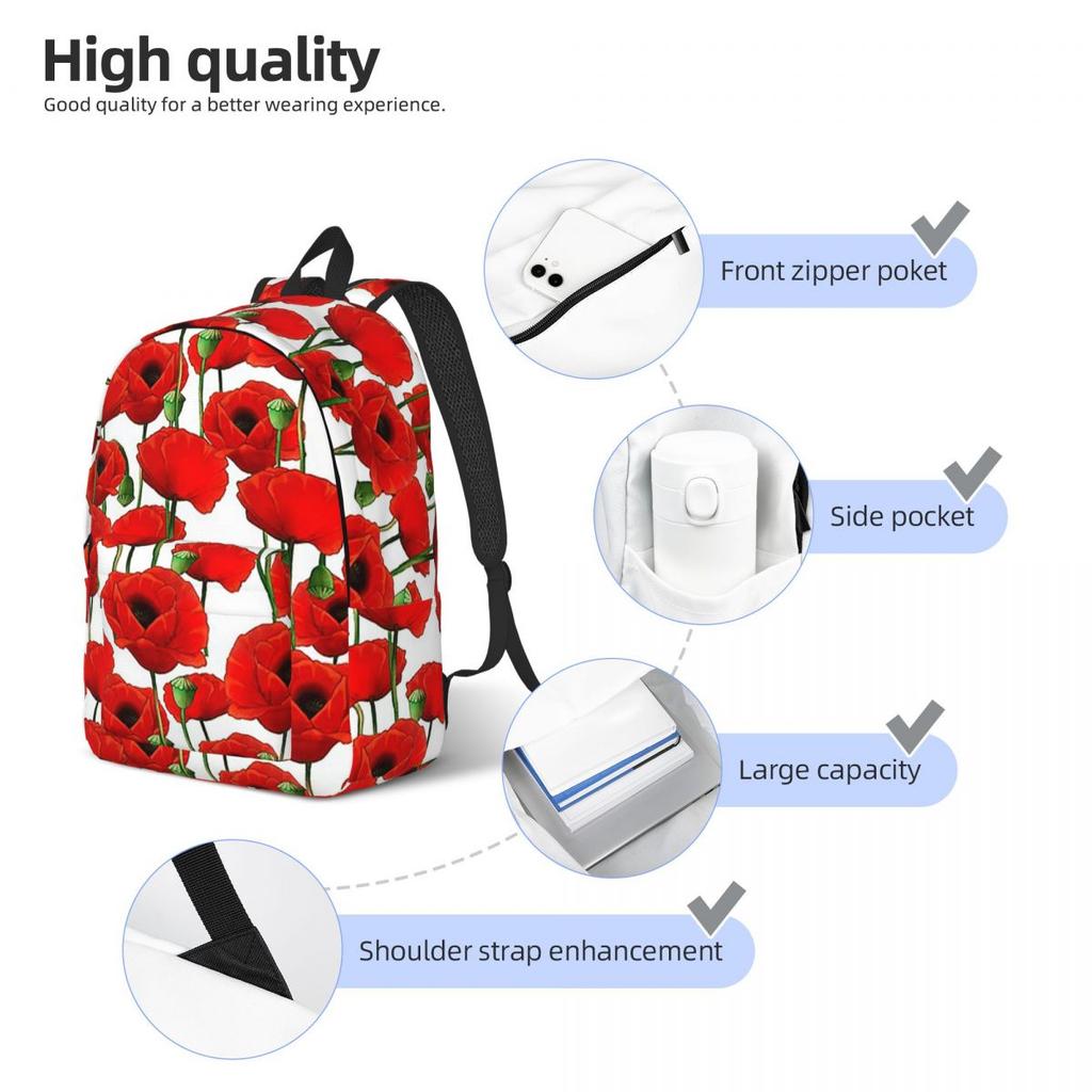 Poppy Pattern Backpack Hot Sale Daypack Large Capacity Children BookBag School Bag Shoulder Bags for Men Women