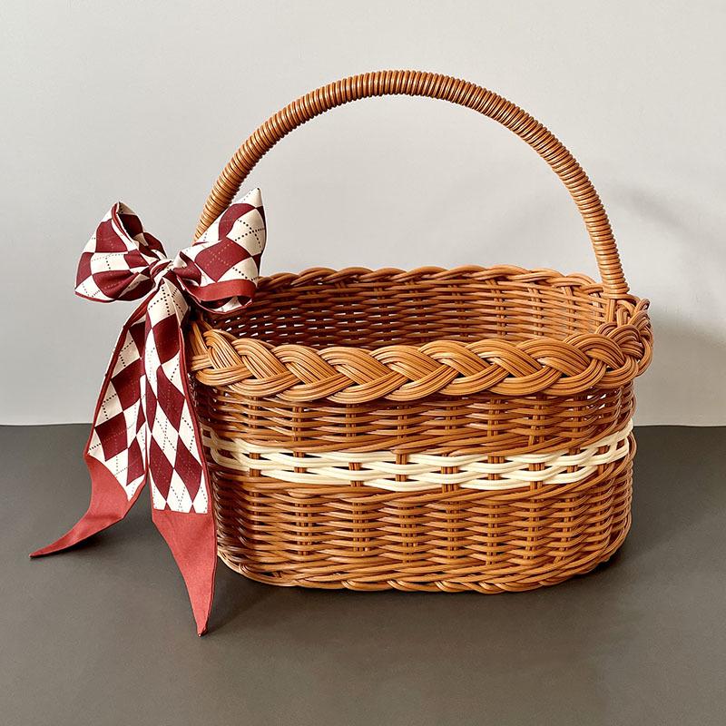 Плетеная корзина для пикника и хранения из искусственного ротанга - ручная подарочная или детская корзина