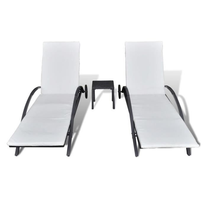 VidaXL Chaises longues avec table Résine tressée Noir