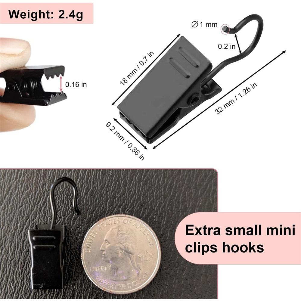 Small Curtain Clips for Hanging - 100 Black Outdoor Light Clip Hooks for Christmas Light Strings, Outdoor Hooks for Awning Patio