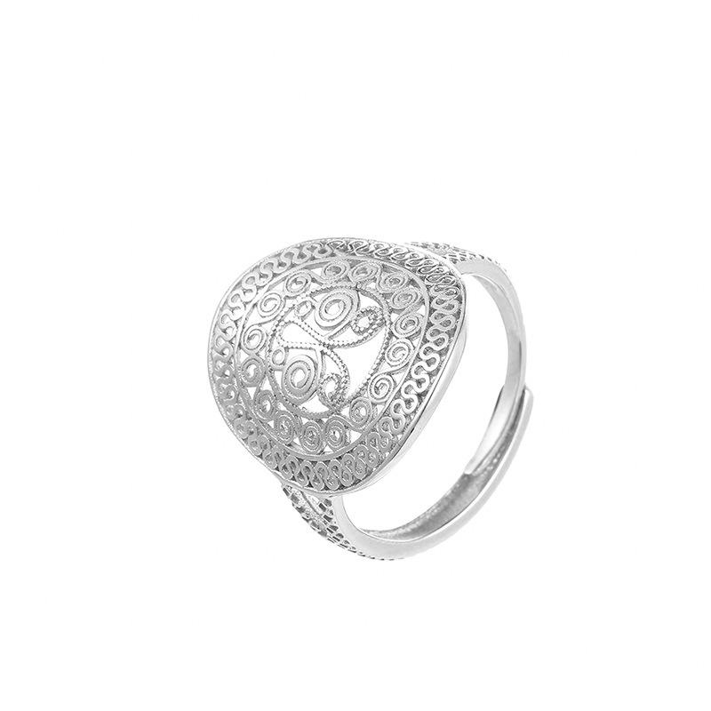 Cuiyan Shijie S925 Silver Korean Hollow Pattern Ring for Women, New Chinese Style Fashion Ring