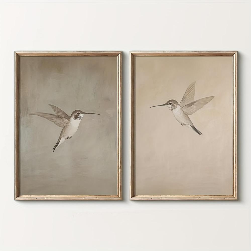 Wall Art Canvas Posters Simple Retro Bird Farmhouse Decor Country Painting Apartment 2 Pcs Frameless Hummingbird