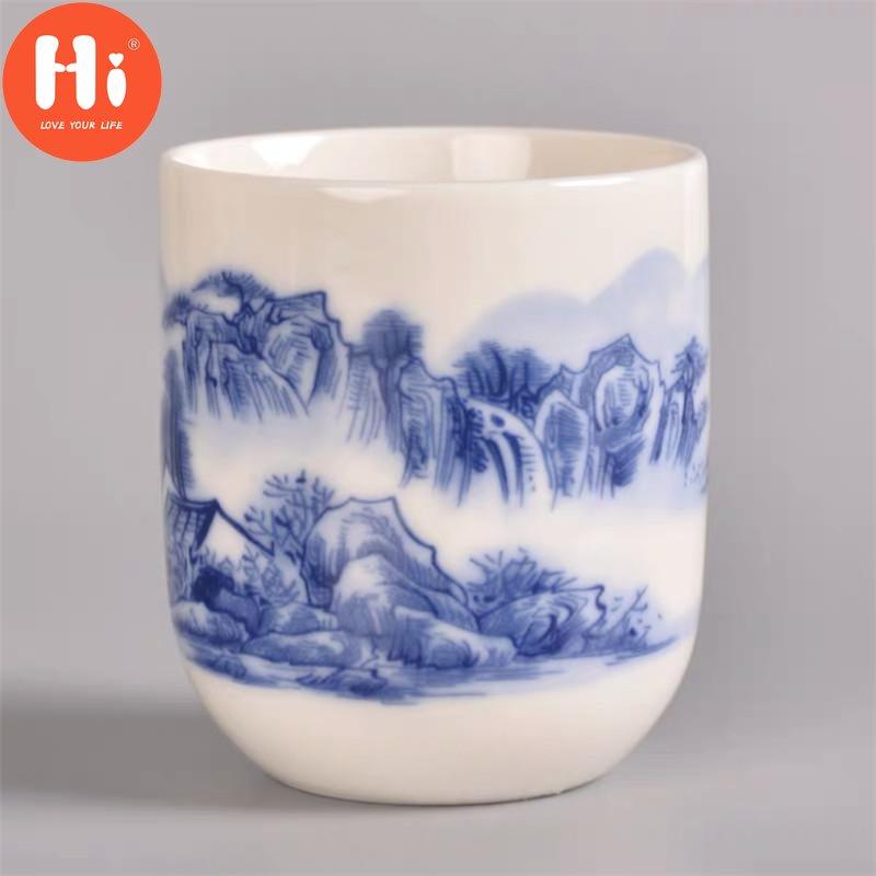 Привет, 170 мл, фарфоровая чашка для чая, керамическая чашка для кофе, чашка для воды ручной работы, офисная посуда для напитков, синий, белый цвет