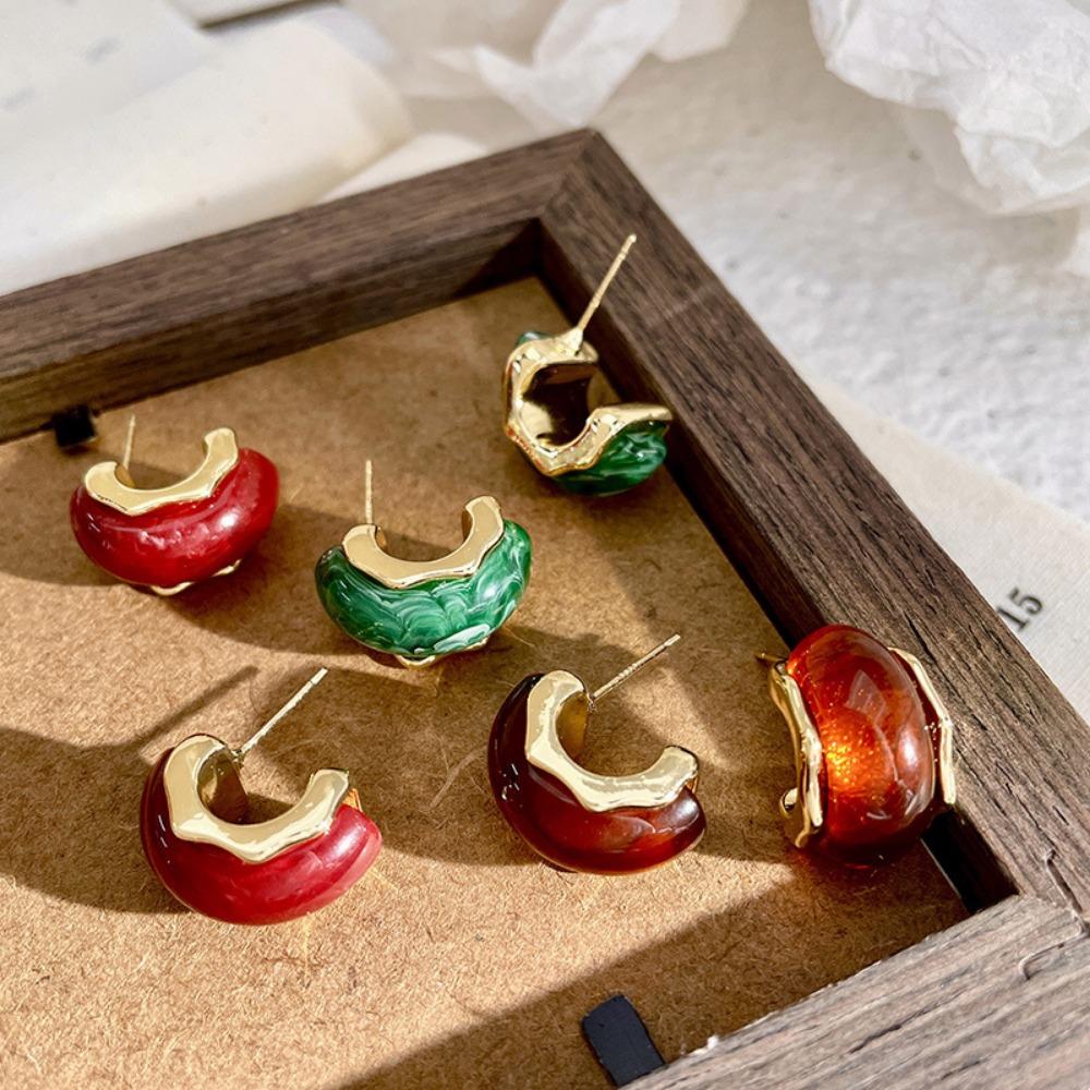 Карамельные серьги Ретро Чистый красный темперамент Женский французский дворец Янтарные серьги