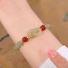 Heart Buckle Chalcedony Bead Bracelet Double Ring Design Bangle Jewelry  Women Accessories