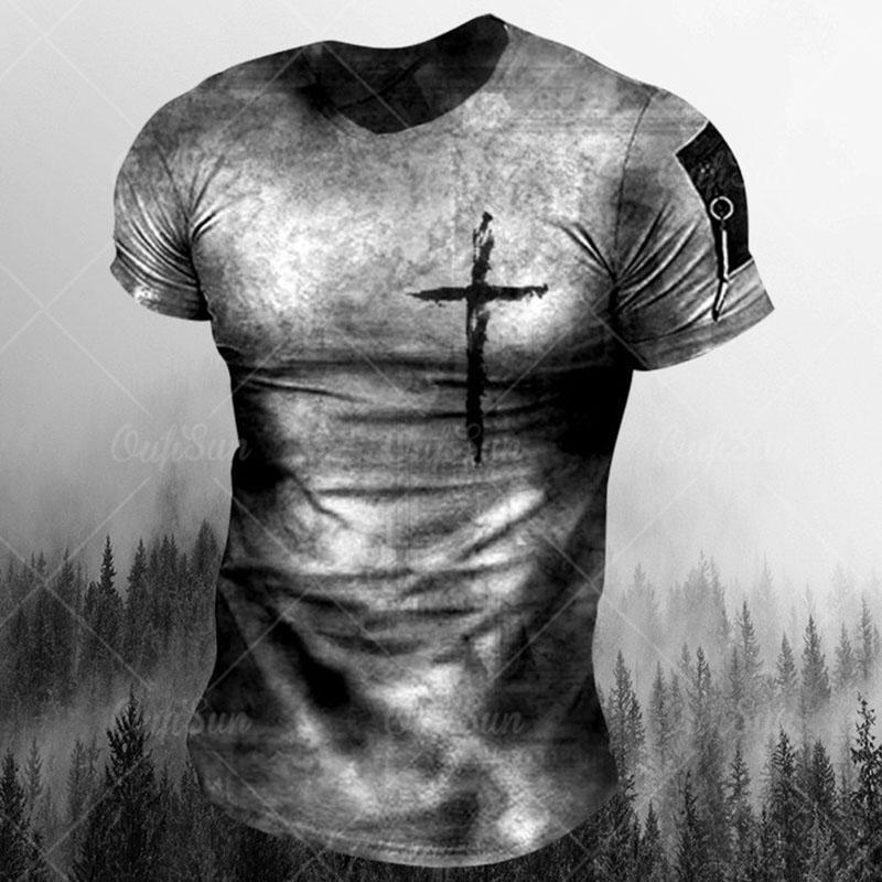 Винтажные мужские футболки с принтом креста Иисуса, летние дышащие свободные топы с короткими рукавами из полиэстера с круглым вырезом, большие размеры, рок-стрит топы