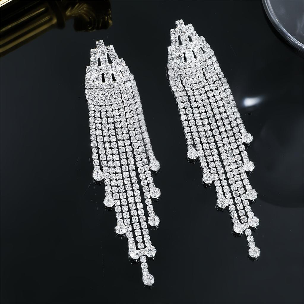 Temperament Senior Sense Of Set Rhinestone Tassel Long Earrings Light Luxury Style Fashion Women's Earrings New Earrings 1 Pair