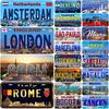 Rome License Plates for Wall Art Decoration Metal Tin Signs Vintage Tags Metal Automotive Signs For Cafe Bar Club Garage Pubs