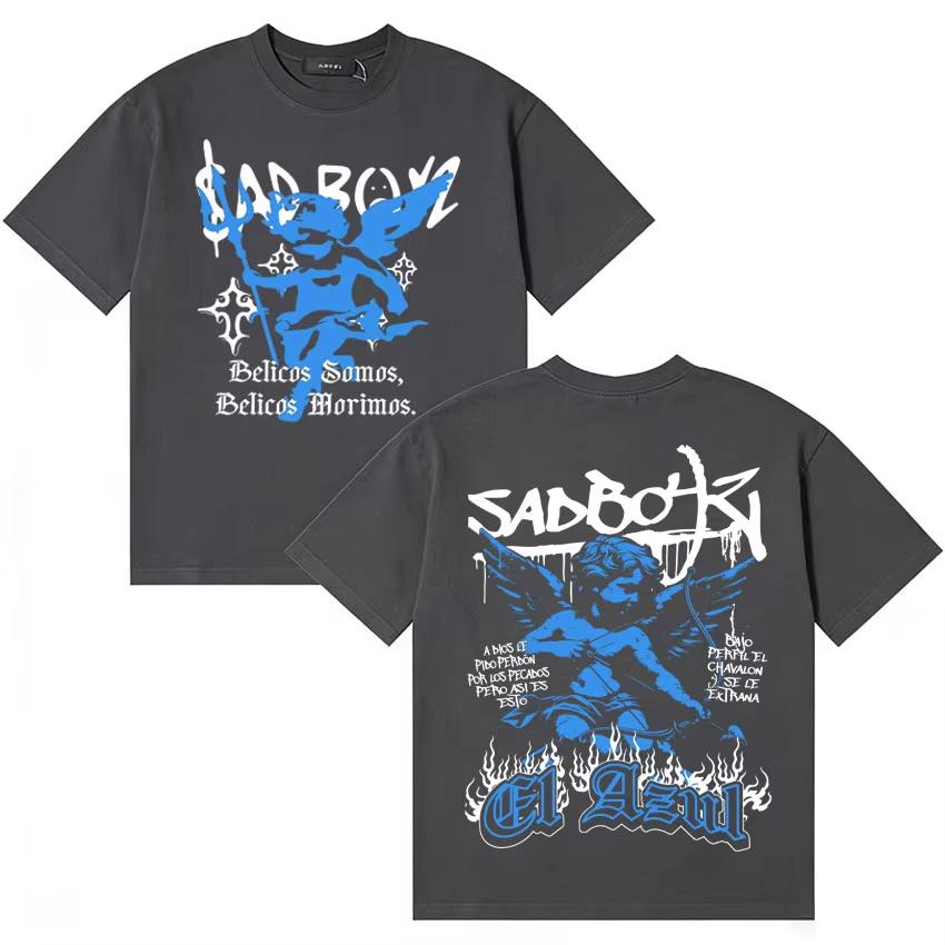 Rapper Junior H Sad Boyz Hip Hop T Shirt Unisex Unisex Summer Crewneck Short Sleeve Double Sided Print Streetwear Hip Hop Clothing