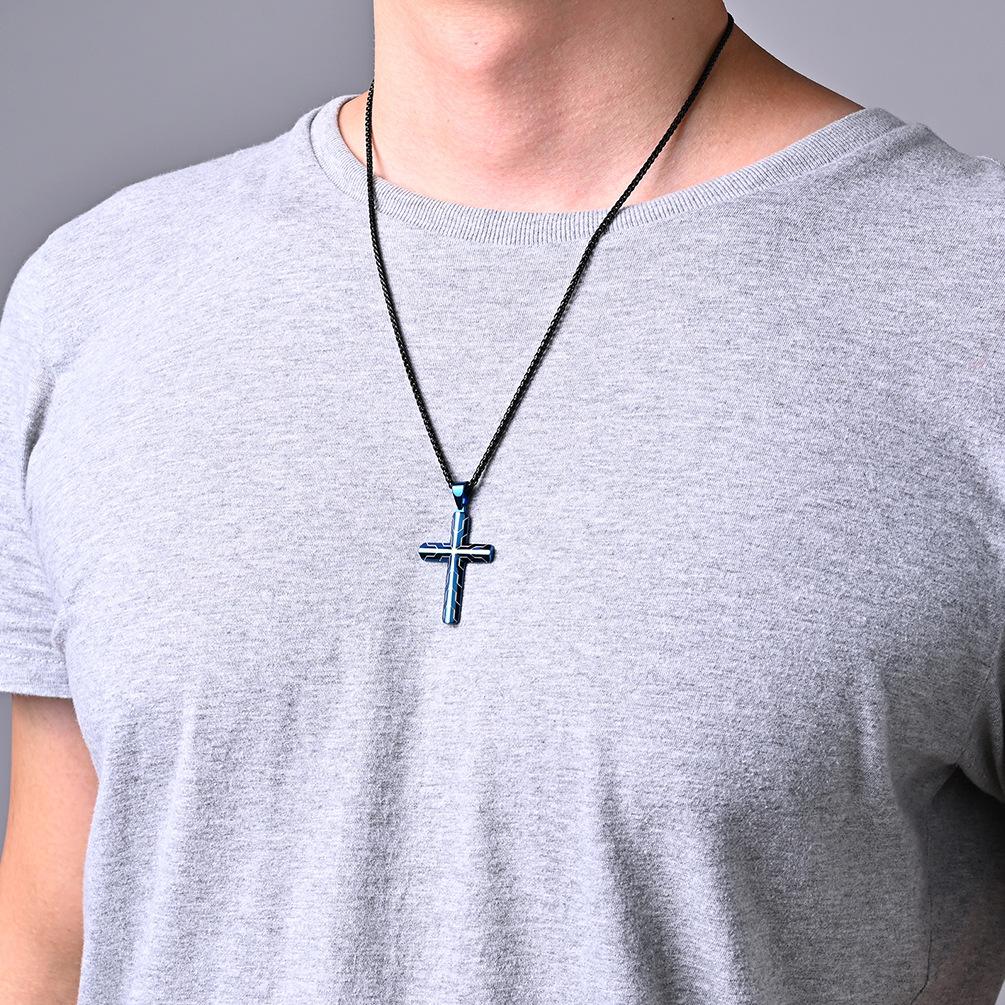New European and American Cross Stainless Steel Tire Pattern Necklace Titanium Steel Hip-hop Men's Tide Brand Pendant Accessories