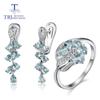 Natural Aquamarine Gemstone Simple Rings and Earrings Jewelry Set 925 Sterling Sliver Fine Jewelry New Style