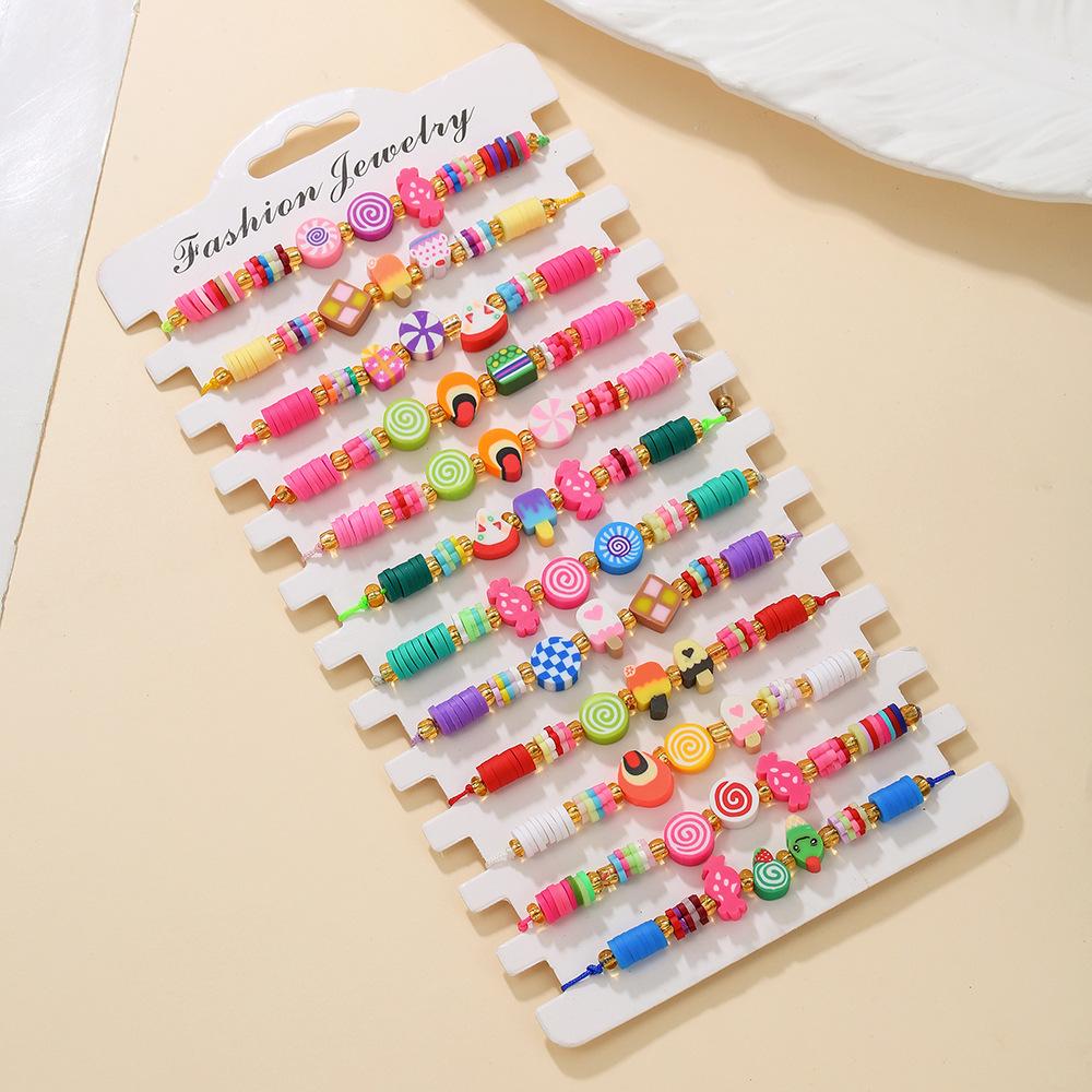 Color woven hand rope set, sweet soft pottery jewelry contrasting color childlike cute bracelet