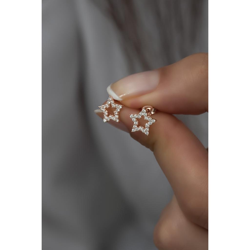 925 Sterling Silver Rose Zircon Stone Star Earring