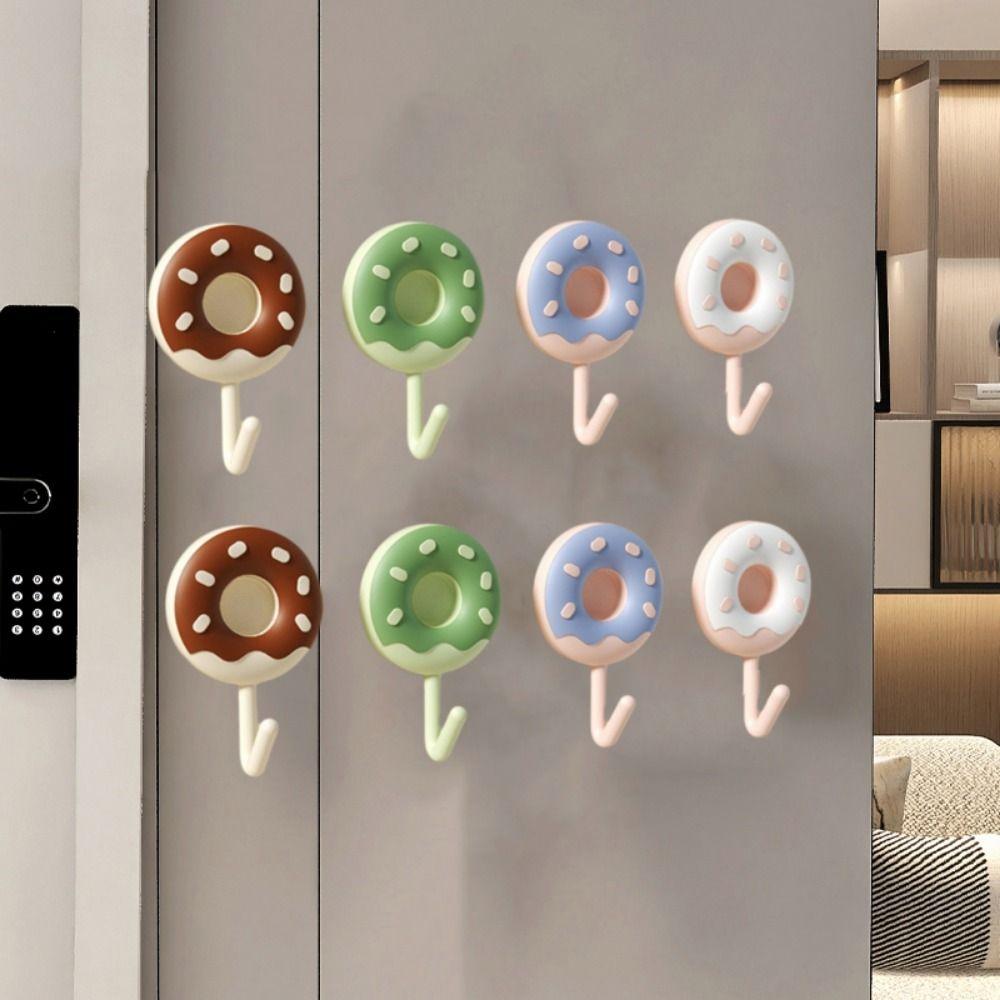 6Pcs Creative Plastic Donut Shape Hooks Self-adhesive Decorative Key Holder Wall Mounted Waterproof Clothes Hanger for Home